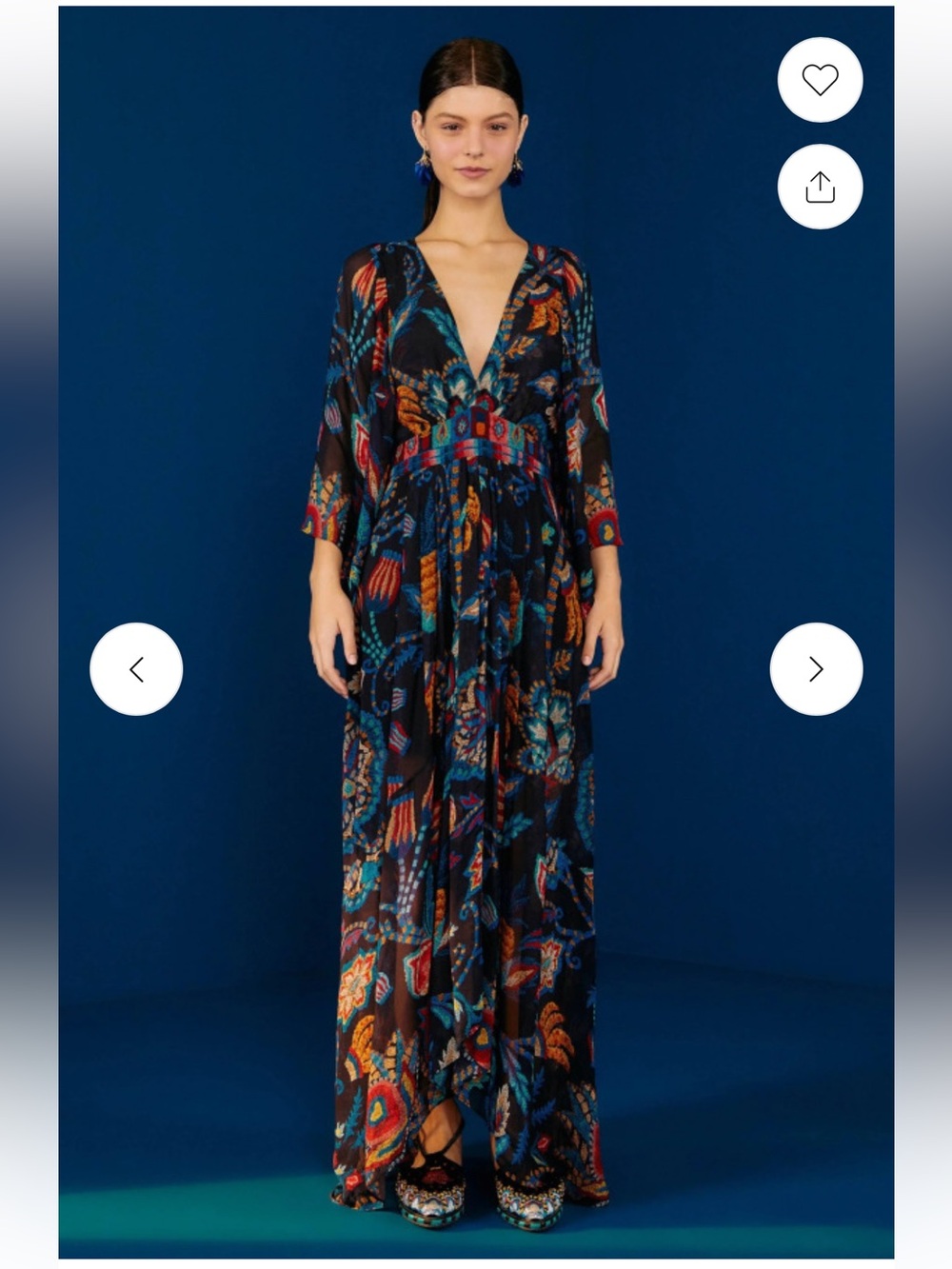 NWT Farm Rio Sunset Tapestry Asymmetric Hem Kaftan Maxi  Dress size small